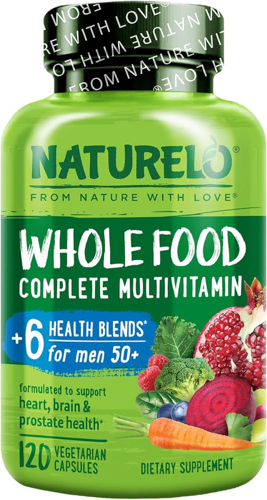 NATURELO Whole Food Multivitamin for Men 50+ - with Vitamins, Minerals, Organic Herbal Extracts - Vegan Vegetarian - for Energy, Brain, Heart and Eye Health - 120 Capsules