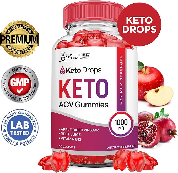 (2 Pack) Keto Drops Keto ACV Gummies Advanced Formula 1000MG Keto Drops Keto Gummies Apple Cider Vinegar Formulated with Pomegranate Beet Juice Powder B12 Vegan Non GMO 120 Gummys