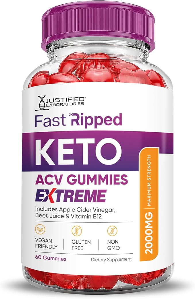 (2 Pack) Fast Ripped Keto ACV Gummies Extreme 2000MG Fast Ripped Keto Gummies Apple Cider Vinegar Formulated with Pomegranate Beet Juice Powder B12 Vegan Non GMO 120 Gummys