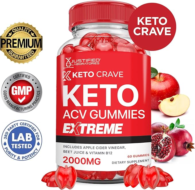 (2 Pack) Keto Crave Keto ACV Gummies Extreme 2000MG Keto Crave Keto Gummies Advanced Formula Apple Cider Vinegar with Pomegranate Beet Juice Powder B12 Vegan Non GMO 120 Gummys