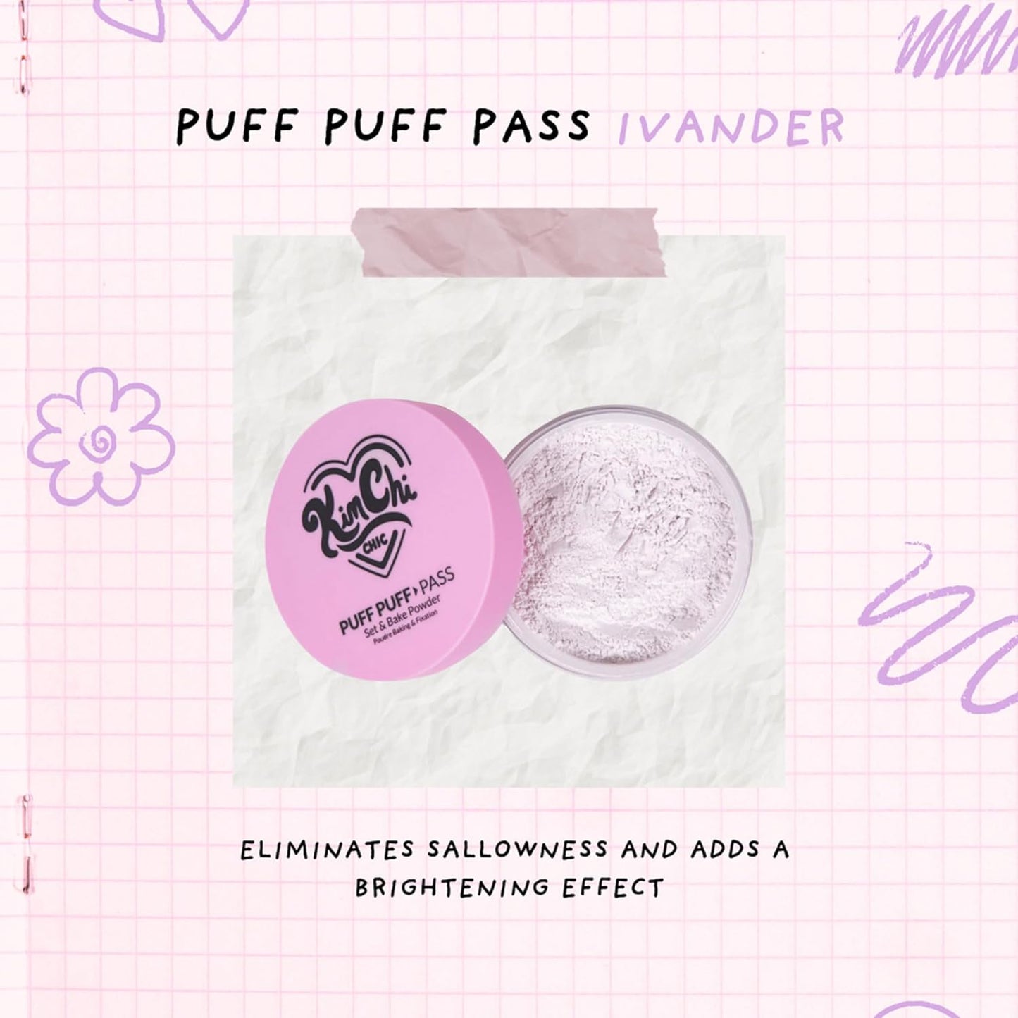 Kimchi Chic Beauty Puff Puff Pass Set and Bake Setting Powder for Makeup, Extra Fluffy Loose Face Powder Poof, Soft Natural Face Makeup for Uneven Skin Tone, 01 Ivander