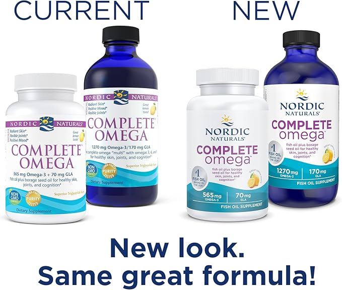 Nordic Naturals Complete Omega, Lemon Flavor - 8 oz - 1270 mg Omega-3 - EPA & DHA with Added GLA - Healthy Skin & Joints, Cognition, Positive Mood - Non-GMO - 48 Servings
