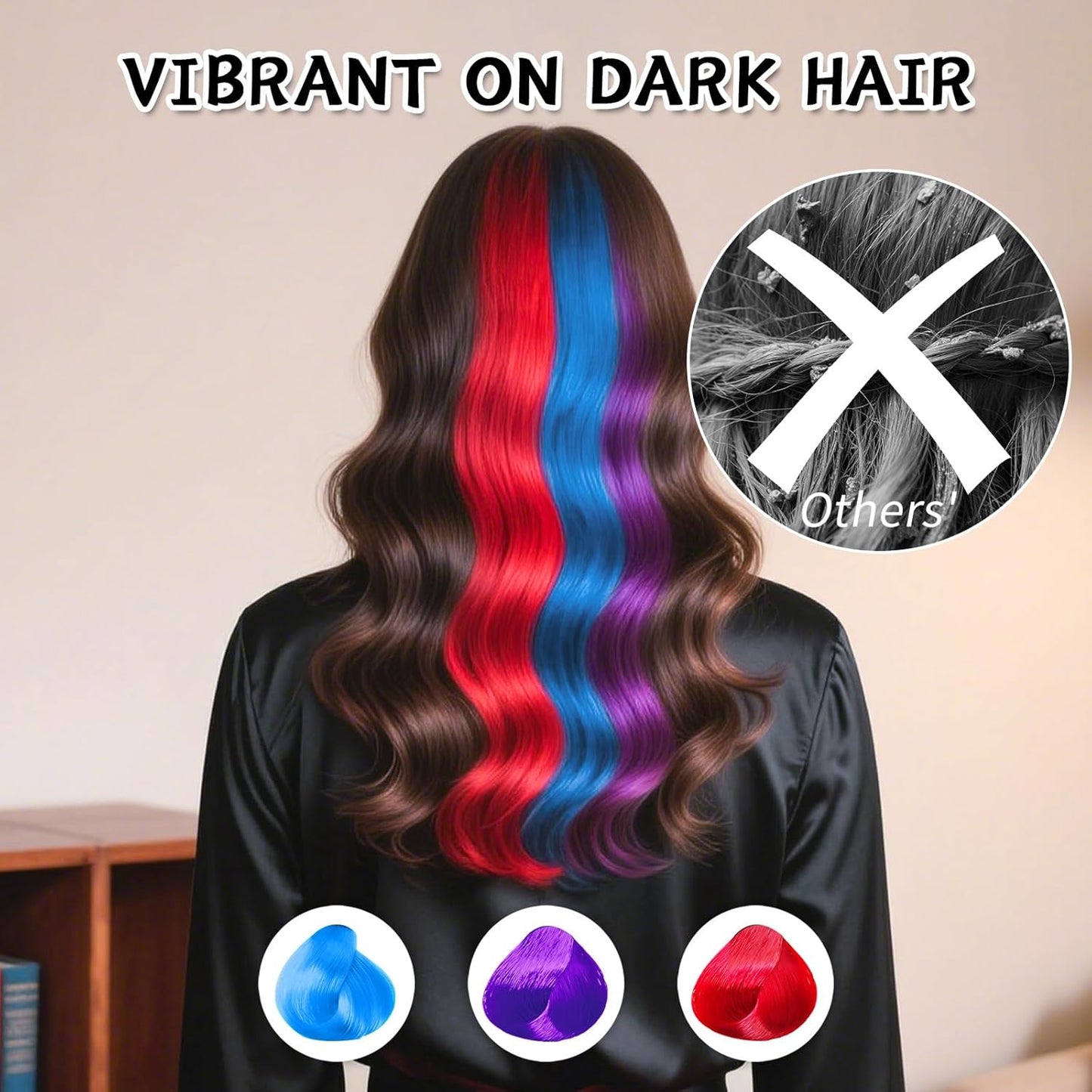 Byhoo Blue Red Purple Temporary Hair Color for Dark Hair Dye, Cream Formula, Washable Hair Dye for Kids Girls Birthday Party Halloween Cosplay Hair Gift
