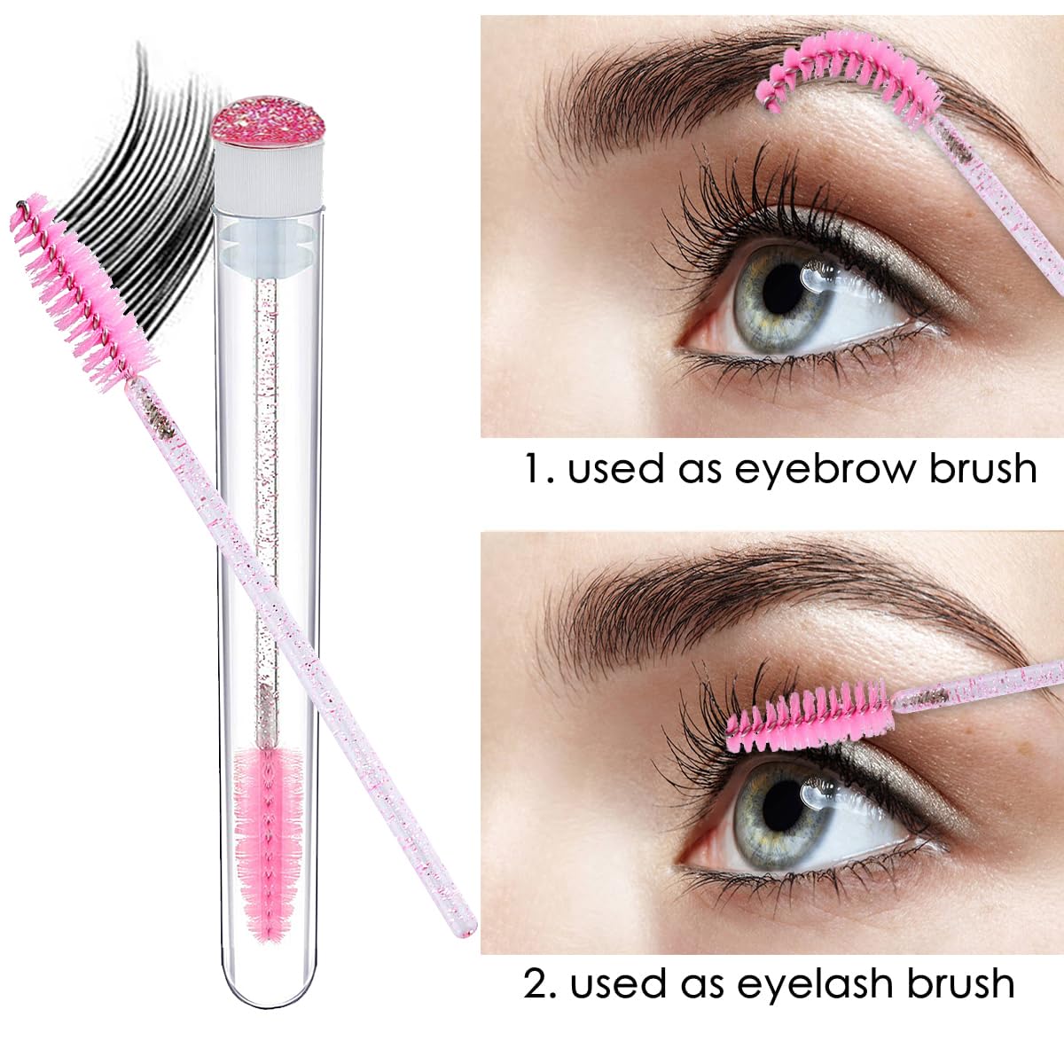 Mascara Wand Brushes Tubes Set-70 Pieces Disposable Eyelash Brushes Replacement with 20 Pieces Empty Container Tubes for Eyelash Extension Lash (Pink Diamond)