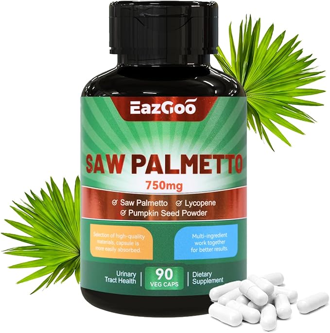Saw Palmetto Supplement, Saw Palmetto Extract 750mg, with Lycopene, Pumpkin Seed Powder, for Men and Women,Non-GMOs & Gluten, Vegan, 90 Count Capsules