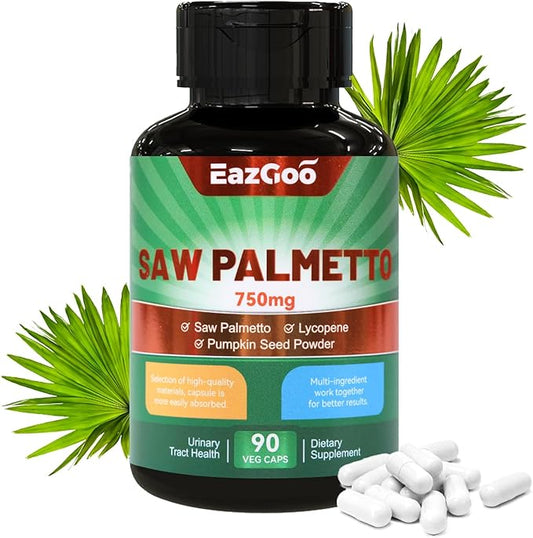 Saw Palmetto Supplement, Saw Palmetto Extract 750mg, with Lycopene, Pumpkin Seed Powder, for Men and Women,Non-GMOs & Gluten, Vegan, 90 Count Capsules