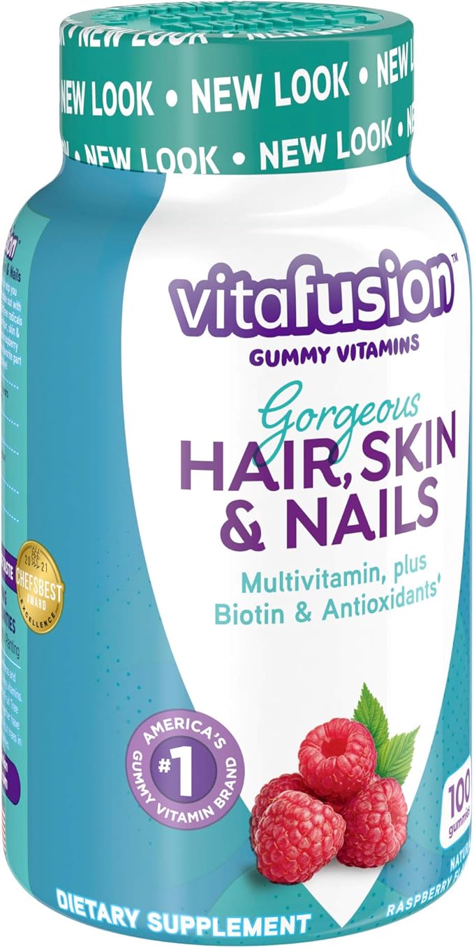 Vitafusion Gorgeous Hair, Skin Nails Multivitamin Gummy Vitamins, plus Biotin and Antioxidant vitamins CE, Raspberry Flavor, 100ct (33 day supply), from America’s Number One Gummy Vitamin Brand