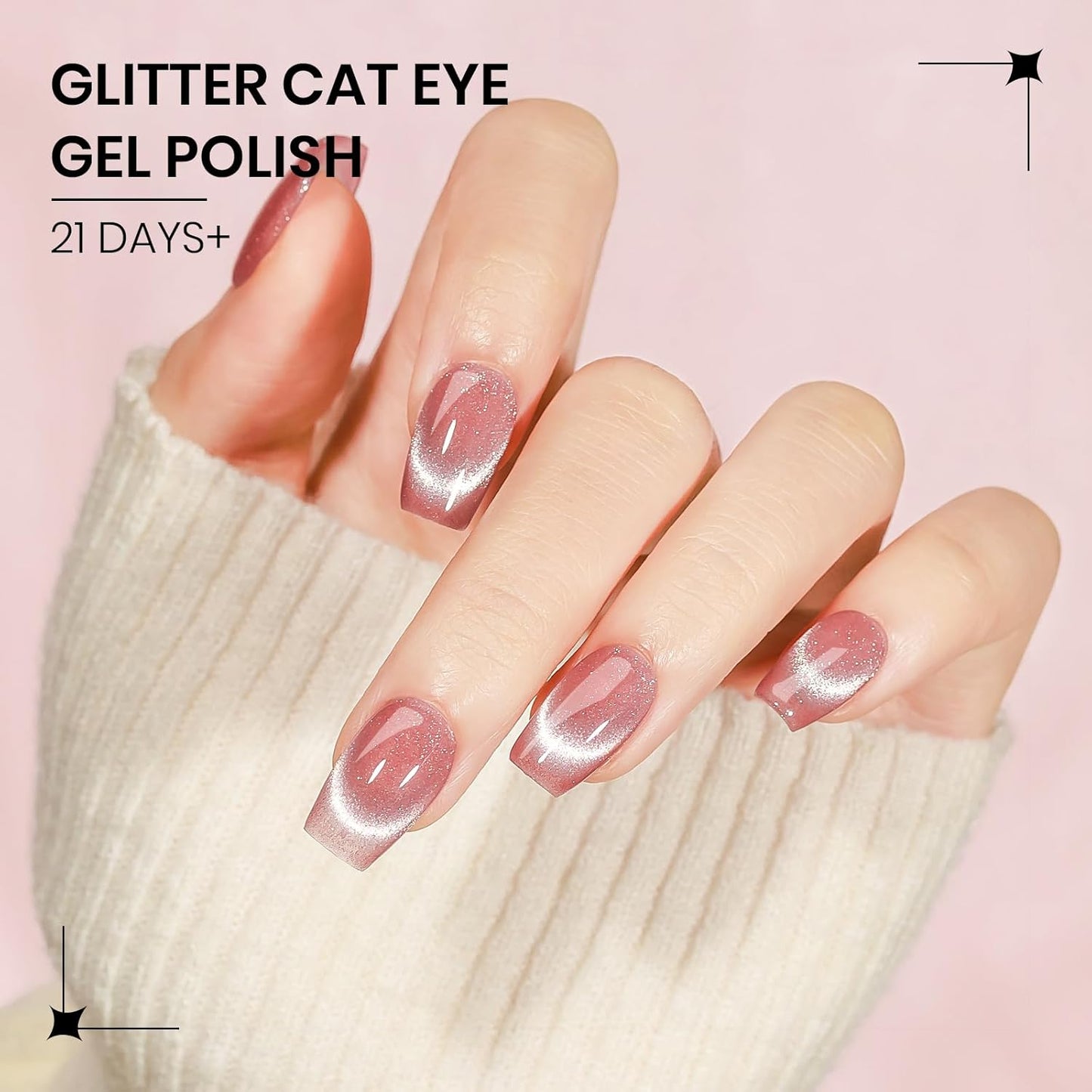 Pink Cat Eye Gel Nail Polish, 15ML Magnetic Crystal Holographic Cateye Gel Polish Glitter Shimmer Reflective Nail Polish Gel with Magnet Soak Off Salon DIY at Home