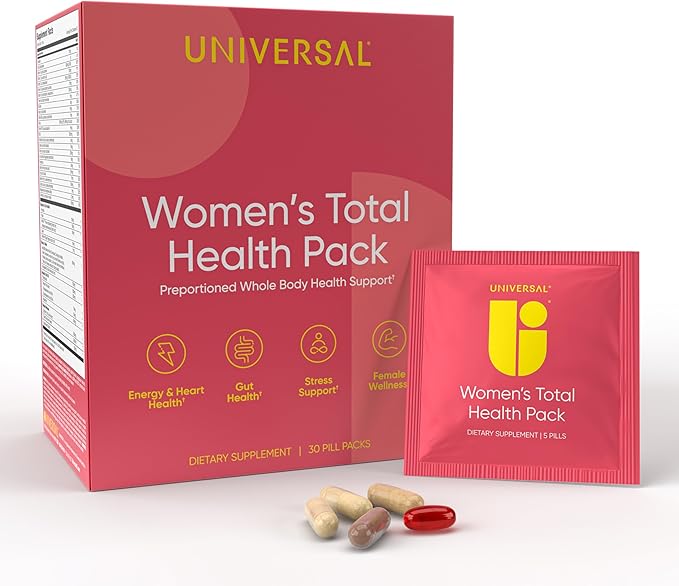 Women's Total Health Pack Daily Multivitamin Supplement, Energy, Stress & UT Support, Krill Oil, 22 Key Vitamins & Minerals, Iron, Biotin, Zinc, Selenium, Astaxanthin, Calcium (30 Pack)