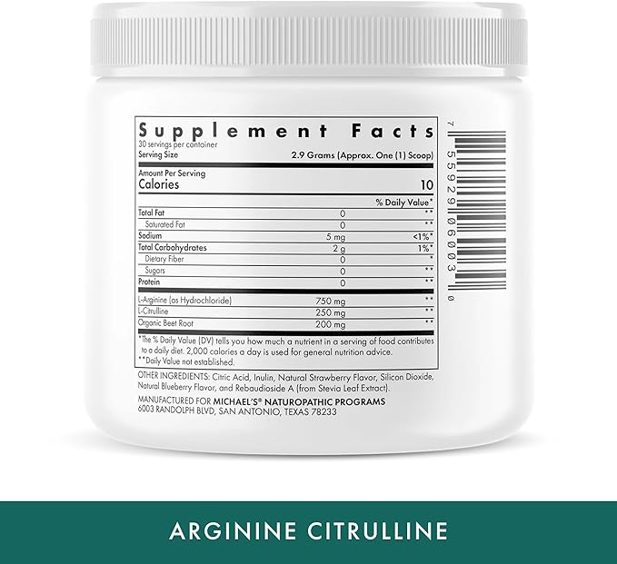 MICHAEL'S Health Naturopathic Programs Arginine Citrulline - 3.1 oz Powder - Increases Nitric Oxide - Includes Organic Beet Root - 30 Servings