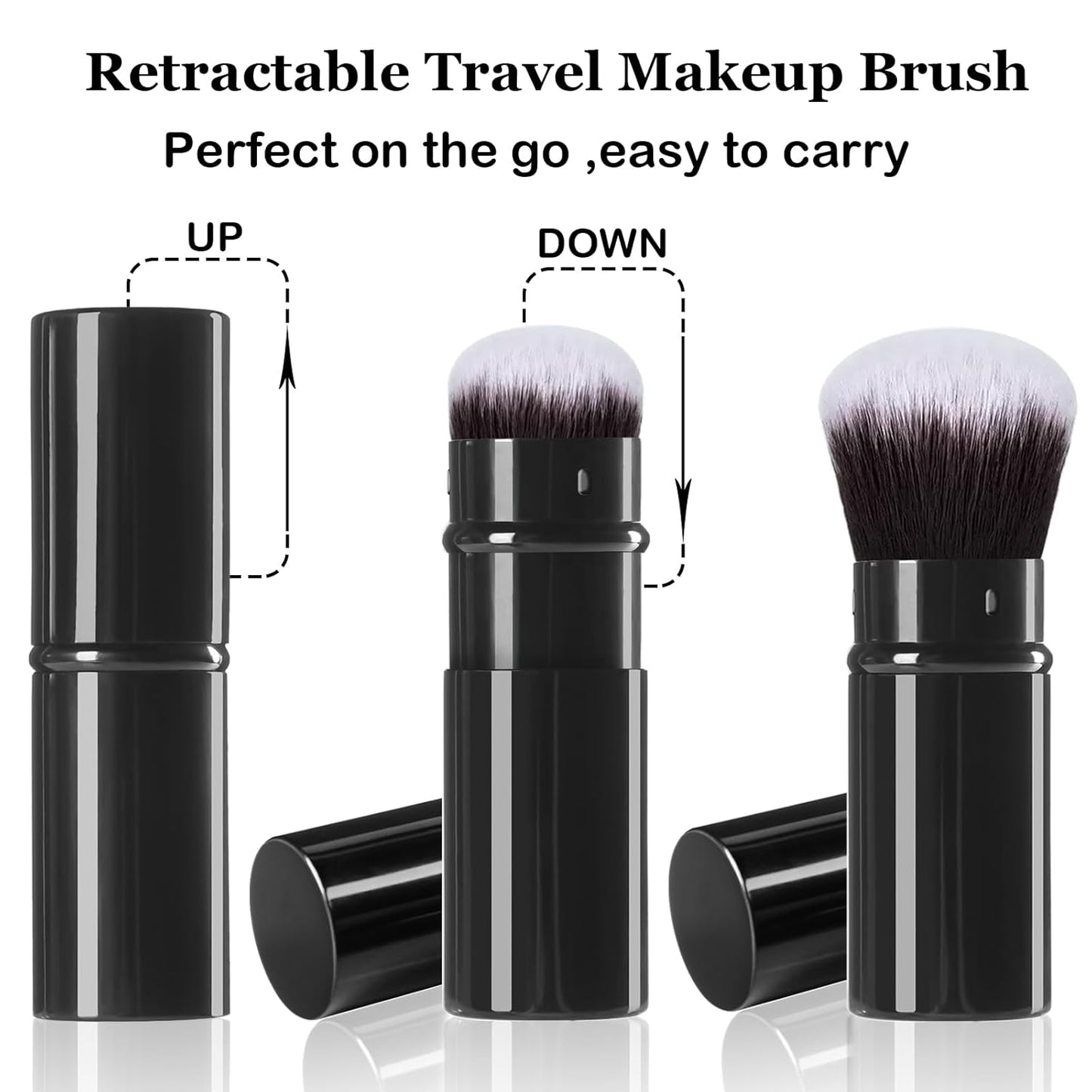 Makeup Brush 2 Pack, Retractable Travel Kabuki Powder Makeup Brush, Foundation Face Blush Brushes for Blending Liquid, Blush, Bronzer, Buffing, Sunscreen,Flawless Cosmetics
