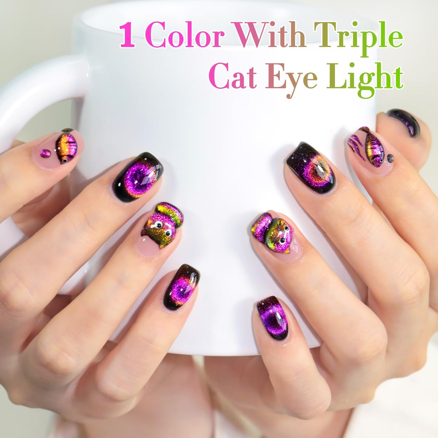 Double Rhythm Cat Eye Gel Polish with Magnet 15ML Holographic Glitter Shimmer Translucent Sheer Color Glass Magnetic Gel Polish Salon DIY at Home (Orange Pink-MC1051)