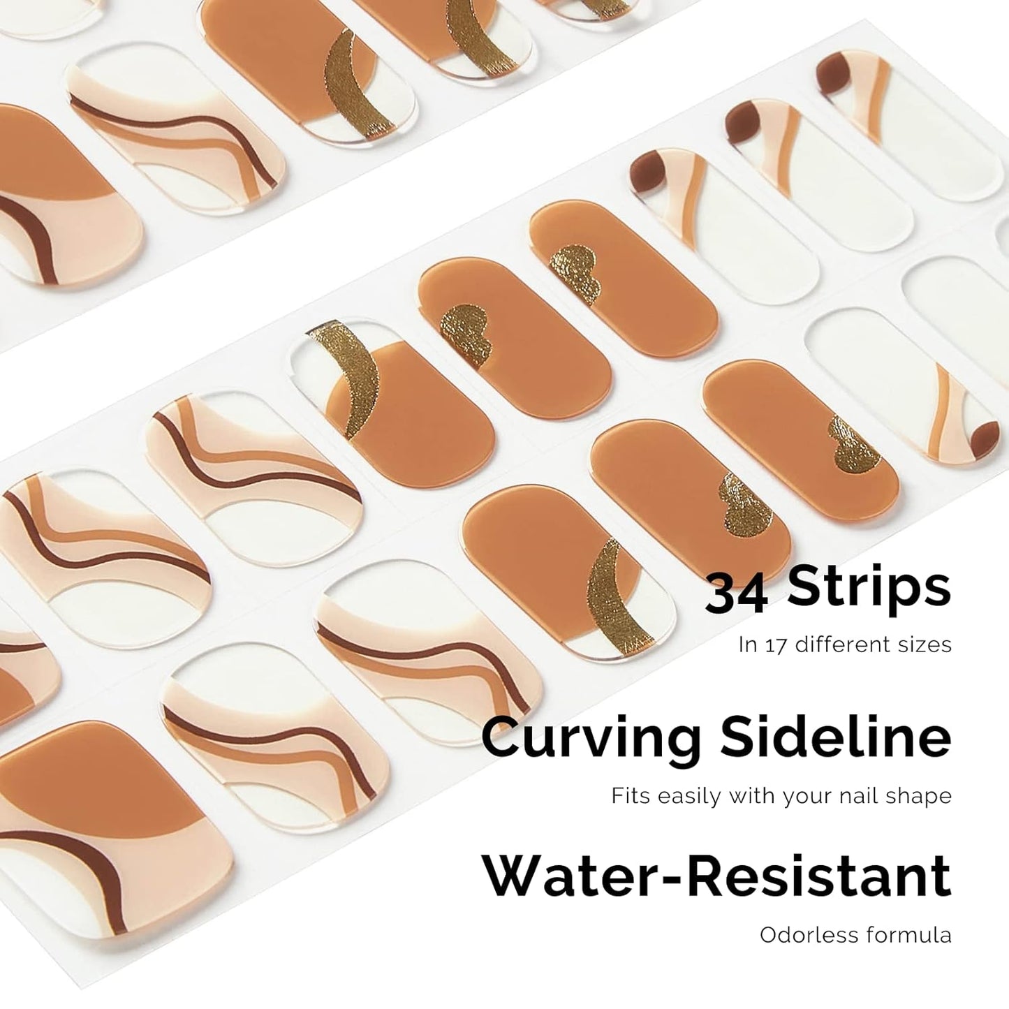 Nailog Semi Cured Gel Nail Strips 34 pcs| Long Lasting Nail Polish Sticker Wraps with Glossy Gel Finish, Maze