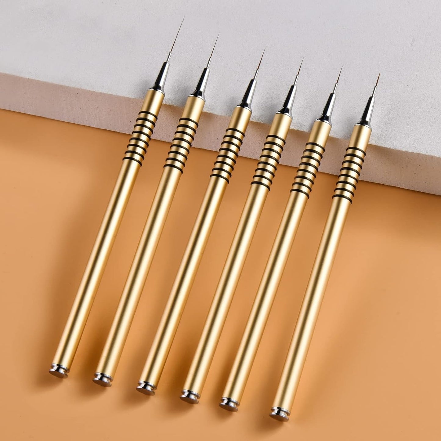 Nail Art Liner Brushes Set, 6Pcs Nail Art Design Brush Striping Thin Long Lines Dotting Drawing Pen, UV Gel Polish Painting Metal Handle Striper Brushes Size 5/7/9/11/20/25mm