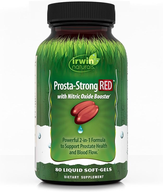 Irwin Naturals Prosta-Strong RED with Nitric Oxide Boosters - Prostate Health Support - Saw Palmetto, Lycopene, Pumpkin Seed & More - 80 Liquid Softgels