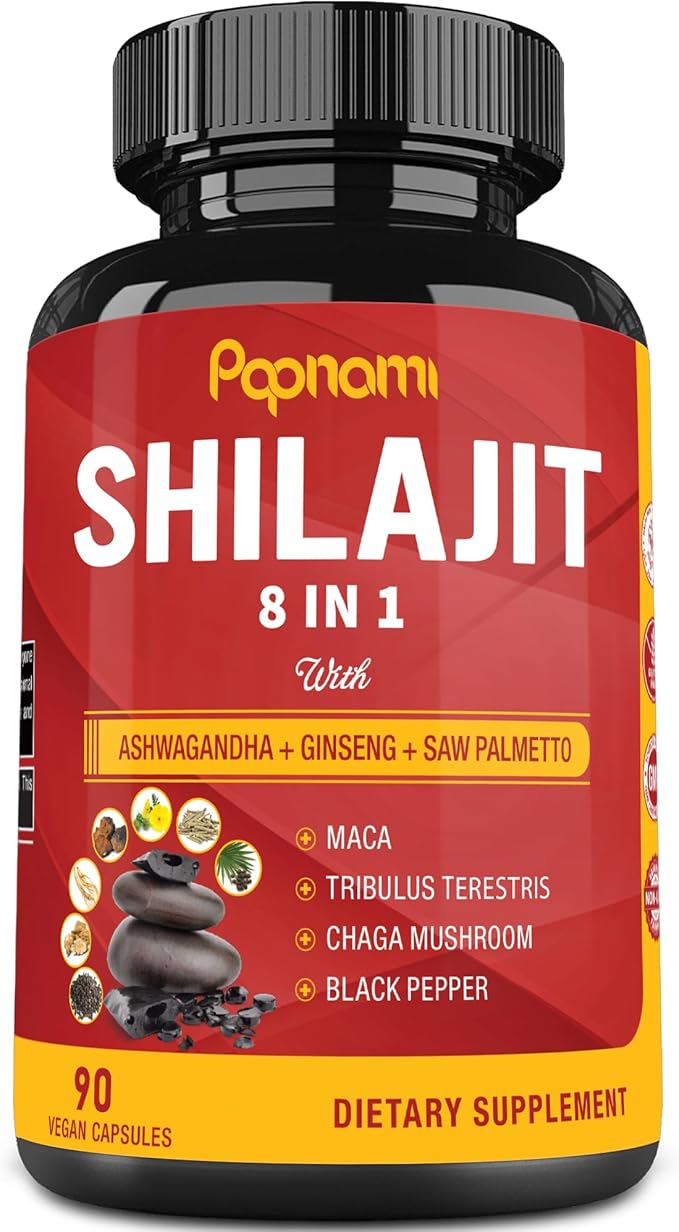 Shilajit Himalayan Capsules - 3 Month Supply - Combined Ashwagandha, Ginseng, Saw Palmetto, Maca, Tribulus, Chaga, Black Pepper