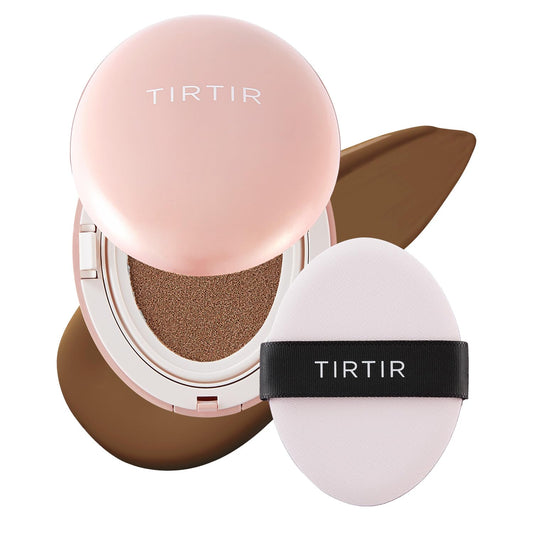 TIRTIR Mask Fit All Cover Pink Cushion Foundation | High coverage, Velvety Matte Finish, Lightweight, Flawless, Corrects Redness, Korean Cushion (#43N Deep Cocoa, Full Size, 0.63 Fl Oz)