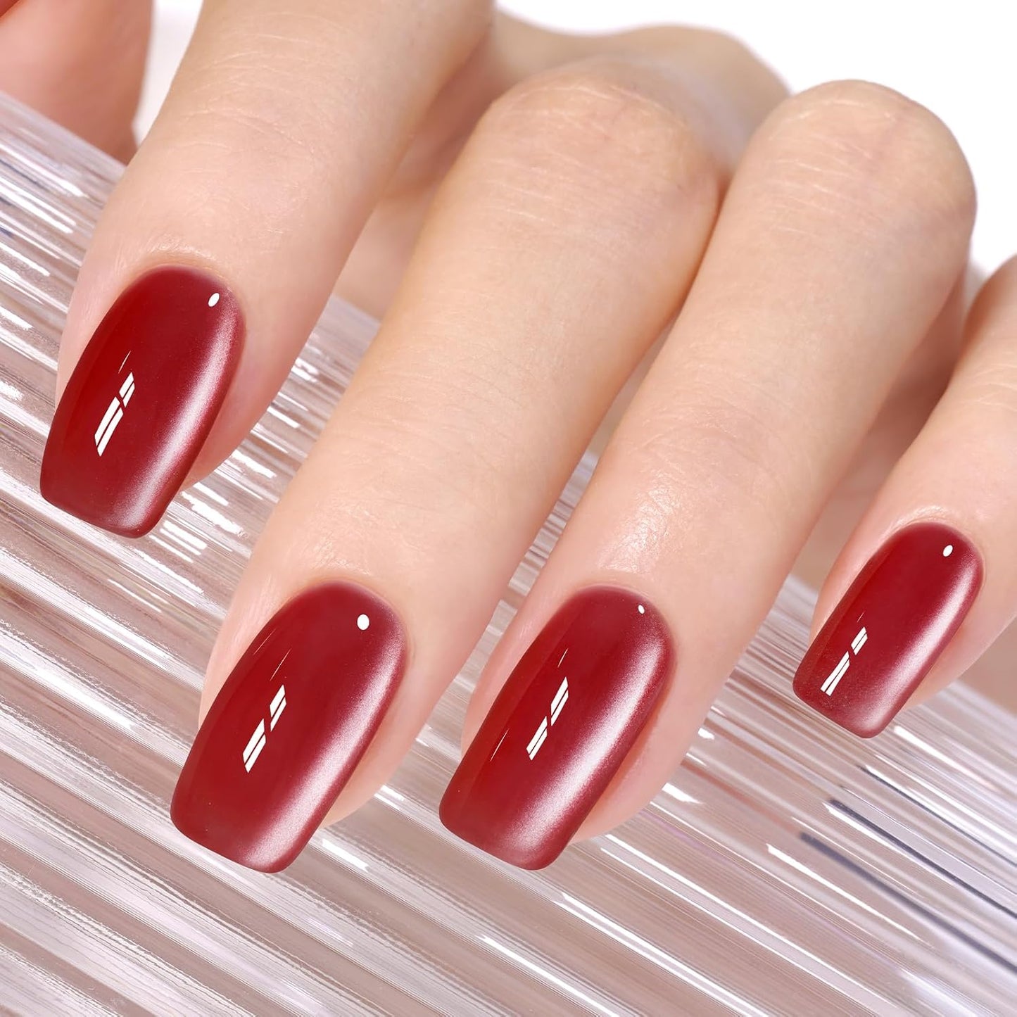 AILLSA Glass Cat Eye Gel Nail Polish, 15ml Red Glitter Jelly Sheer Gel Polish, Translucent Magnetic Shimmer Sparkle Nail Art U V Salon 0.5 OZ GF37