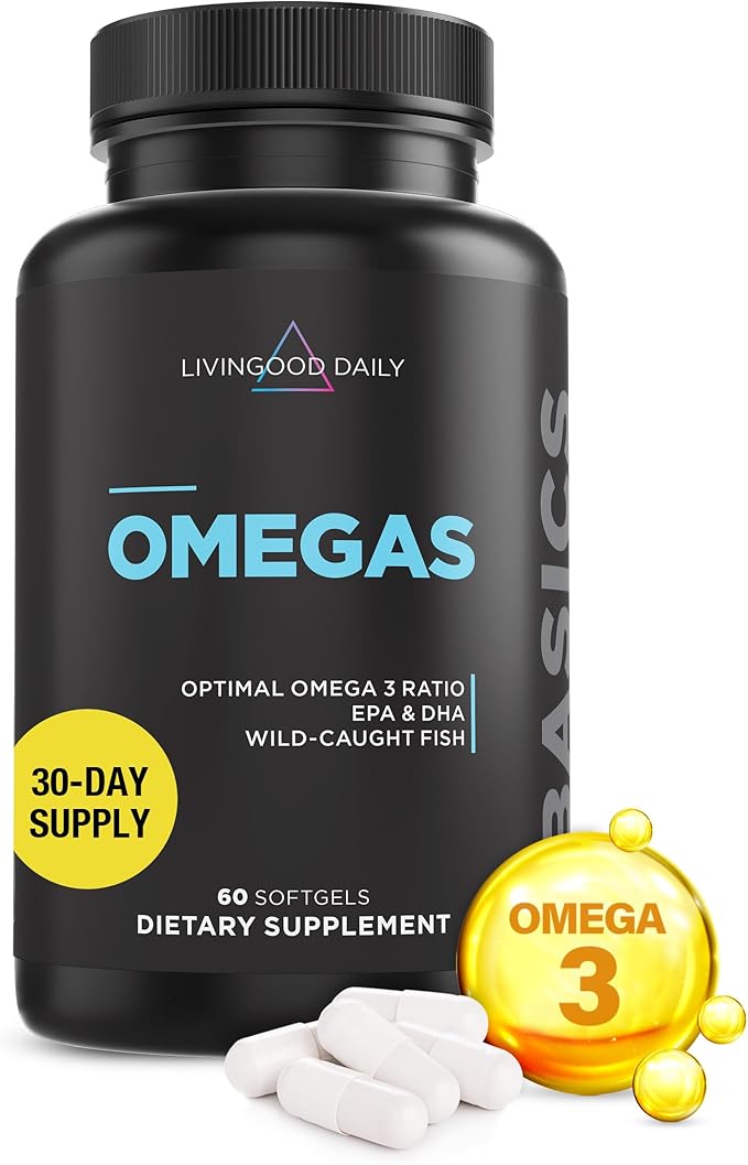 Livingood Daily Fish Oil Supplements with Omega 3 Fatty Acid, Omegas (60 Softgels) - EPA & DHA Fish Oil Pills Support Heart & Joint Health - Promotes Healthy Digestion & Brain Function - Non-GMO