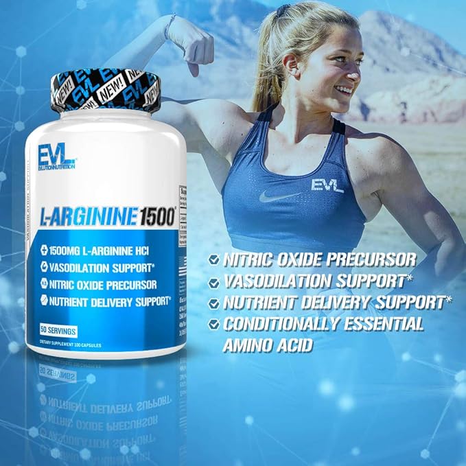 Evlution Nutrition Nitric Oxide Booster L-Arginine Supplement - High Potency Nitric Oxide Supplement with 1500mg of L Arginine HCL for Enhanced Pumps Energy Muscle Growth and Vascularity NO Booster