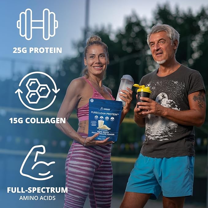 PureClean Protein 25G Organic Grass Fed Beef Bone Broth Protein from Swedish Cattle - Paleo, Keto-Friendly, Gluten-Free, Sugar-Free, Dairy-Free - Enhanced with Collagen Peptides - (4 Bags Unflavored)