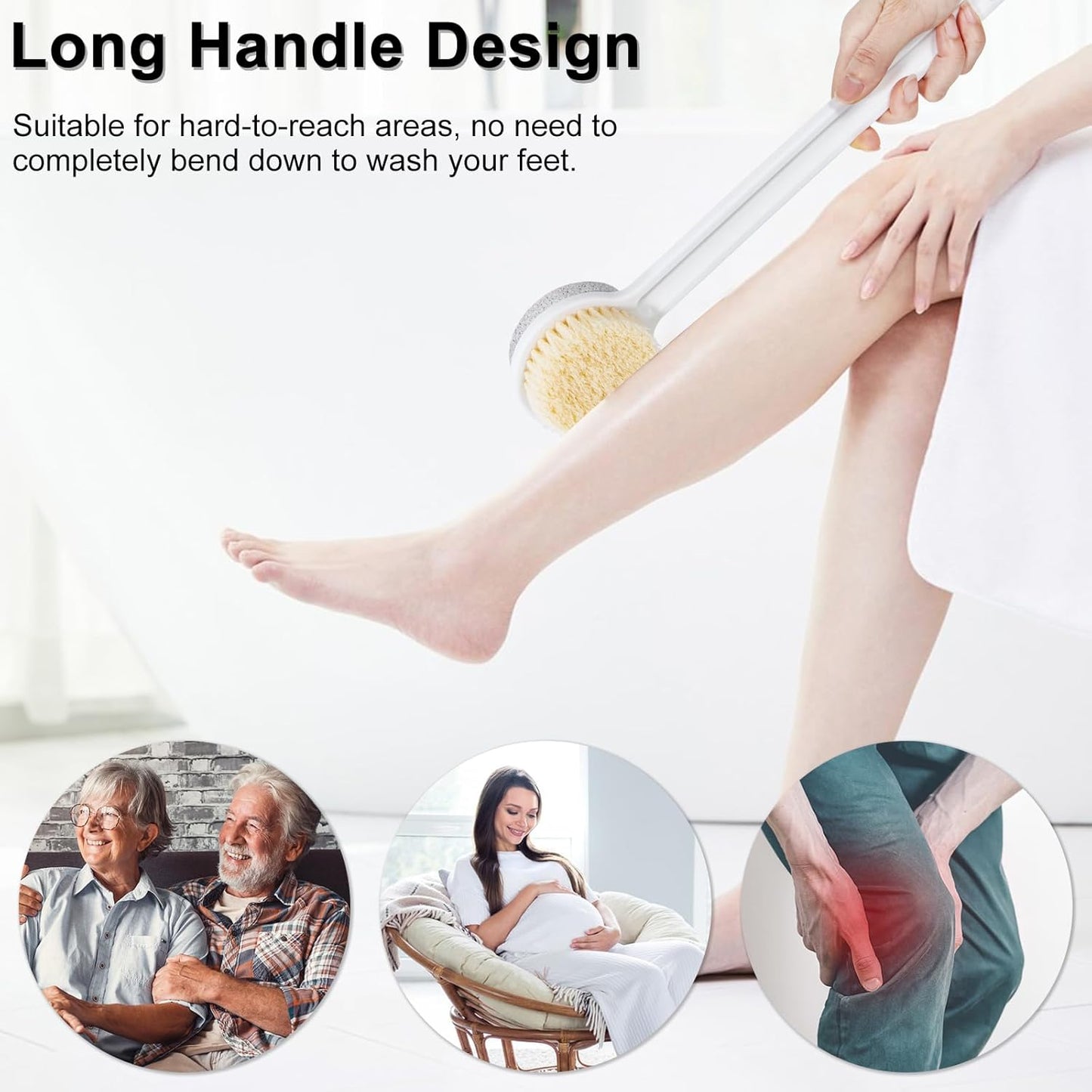 Pumice Stone for Feet with Long Handle (Double-Faced Straight White Handle, Count, 1.0)