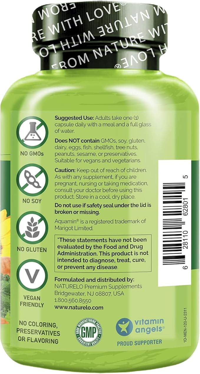 NATURELO Mens Multivitamins - One Daily Multivitamin for Men with Vitamins, Minerals & Organic Whole Foods, Boost Energy & Health, Non-GMO, 120 Vegetarian Capsules