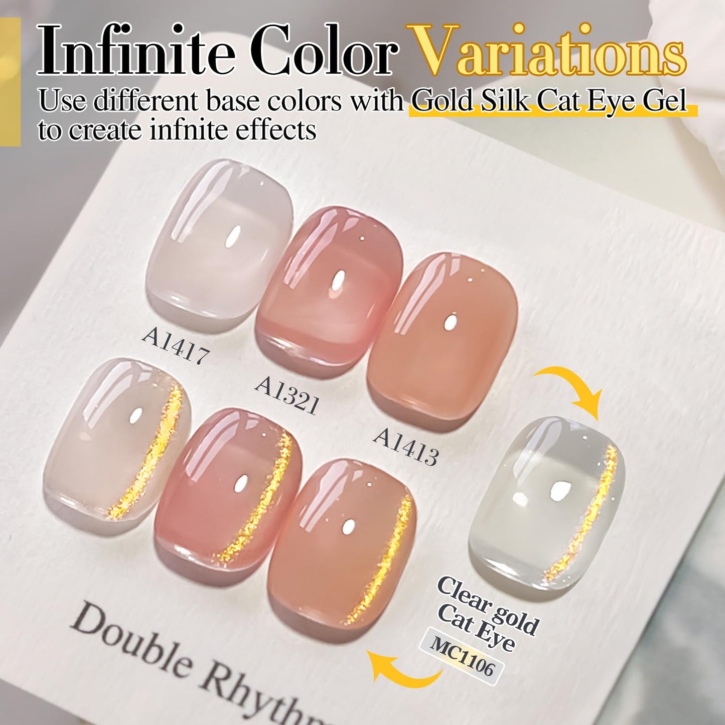 Double Rhythm 0.5 OZ Cat Eye Gel Polish with Magnet 15ML Holographic Glitter Shimmer Translucent Jelly Color Magnetic Polish Salon DIY at Home (Jelly Gold-MC1106)