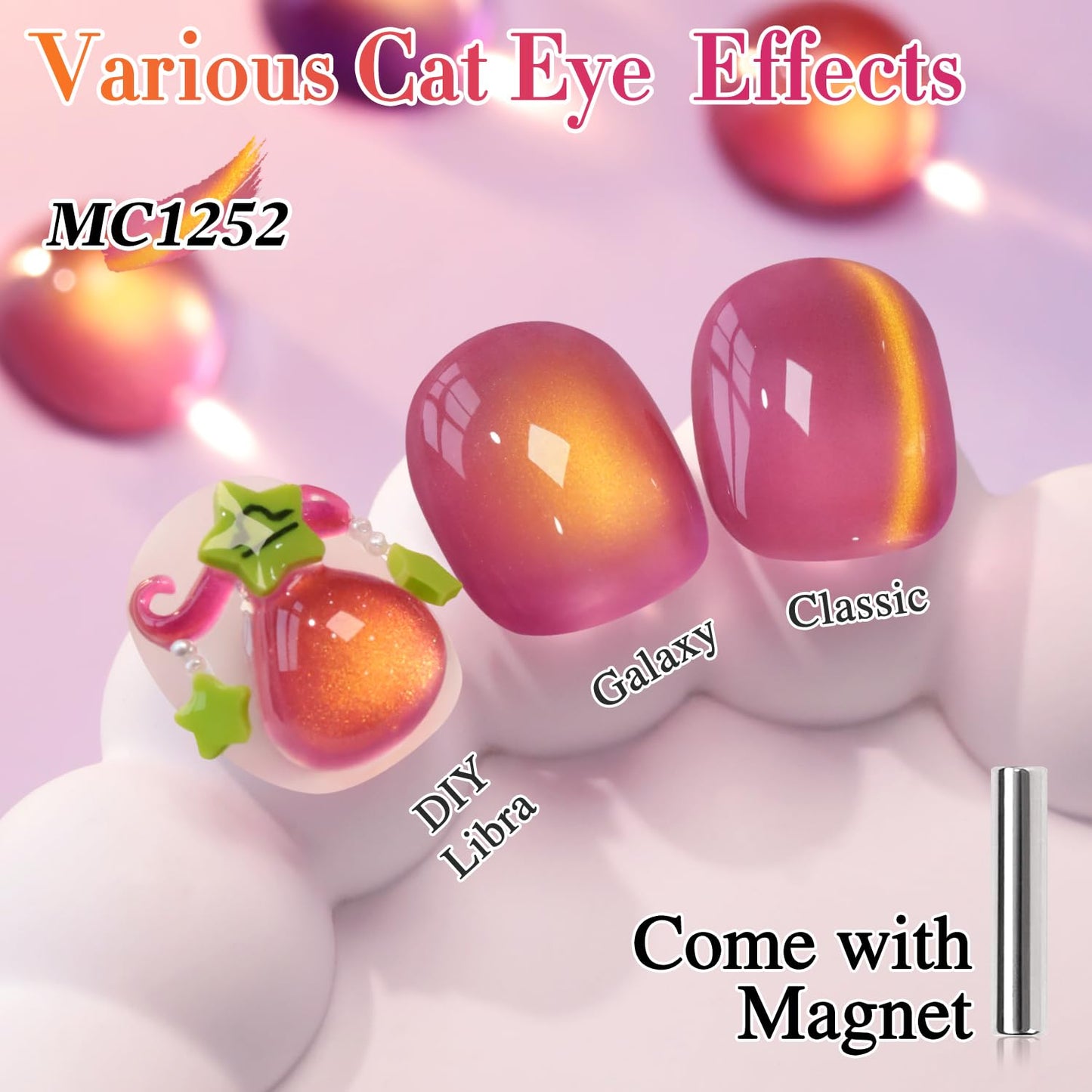 Double Rhythm 0.5 OZ Cat Eye Gel Polish with Magnet 15ML Holographic Glitter Shimmer Translucent Jelly Color Magnetic Nail Polish Salon DIY at Home (Sunny Red Purple-MC1252)