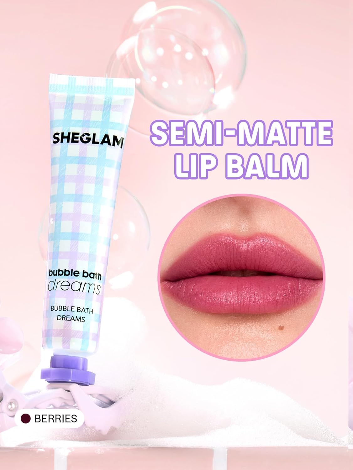 SHEGLAM Bubble Kiss Lip Balm Semi-Matte Nourishing & Hydrating Moisturizing Lip Balm - Berries