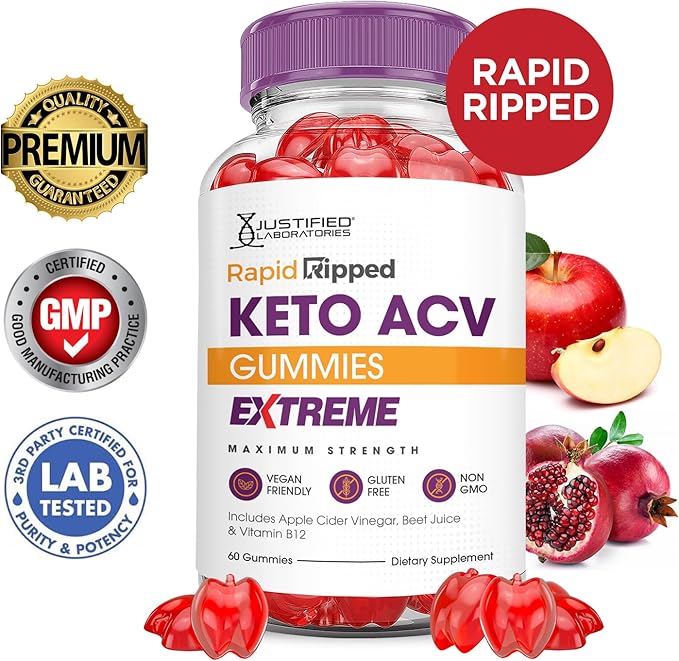 (2 Pack) Rapid Ripped Keto ACV Gummies Extreme 2000MG Rapidripped Keto Gummies Apple Cider Vinegar Formulated with Pomegranate Beet Juice Powder B12 Vegan Non GMO 120 Gummys