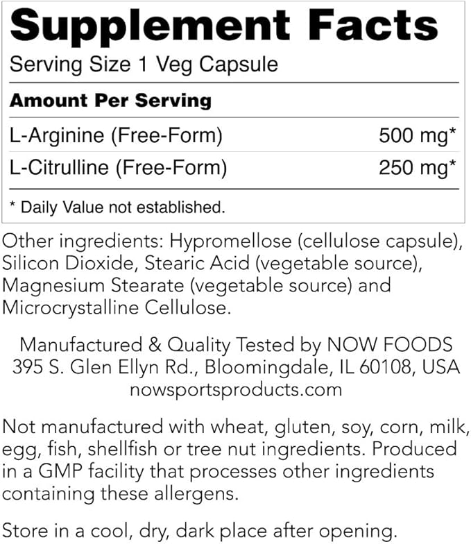 Arginine & Citrulline 500/250mg - 120 Capsules (2 Pack)