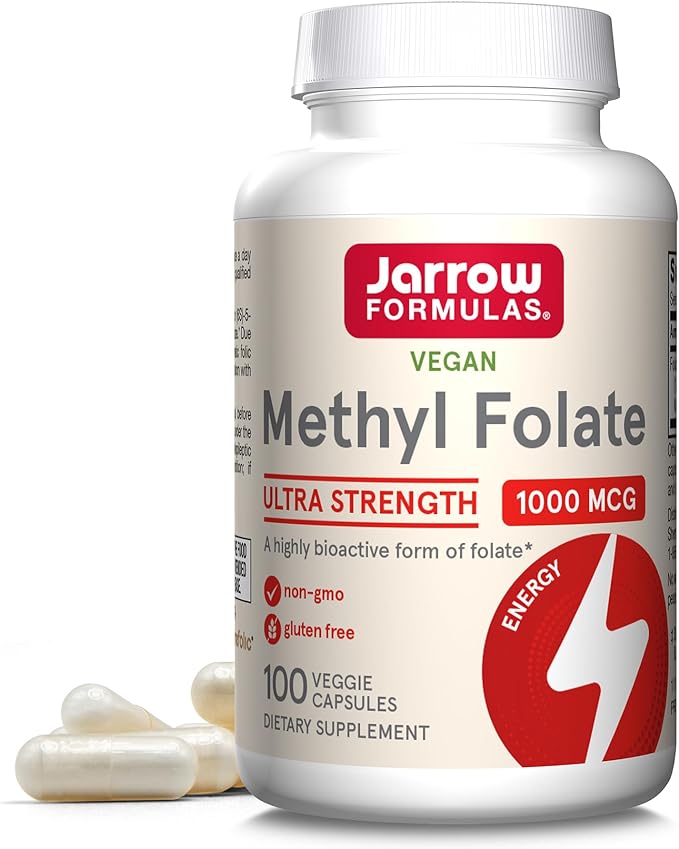 Jarrow Formulas® Methyl Folate 1000 mcg, Dietary Supplement, Methyl Folate for Cellular Energy Support, 100 Veggie Capsules, 100 Day Supply