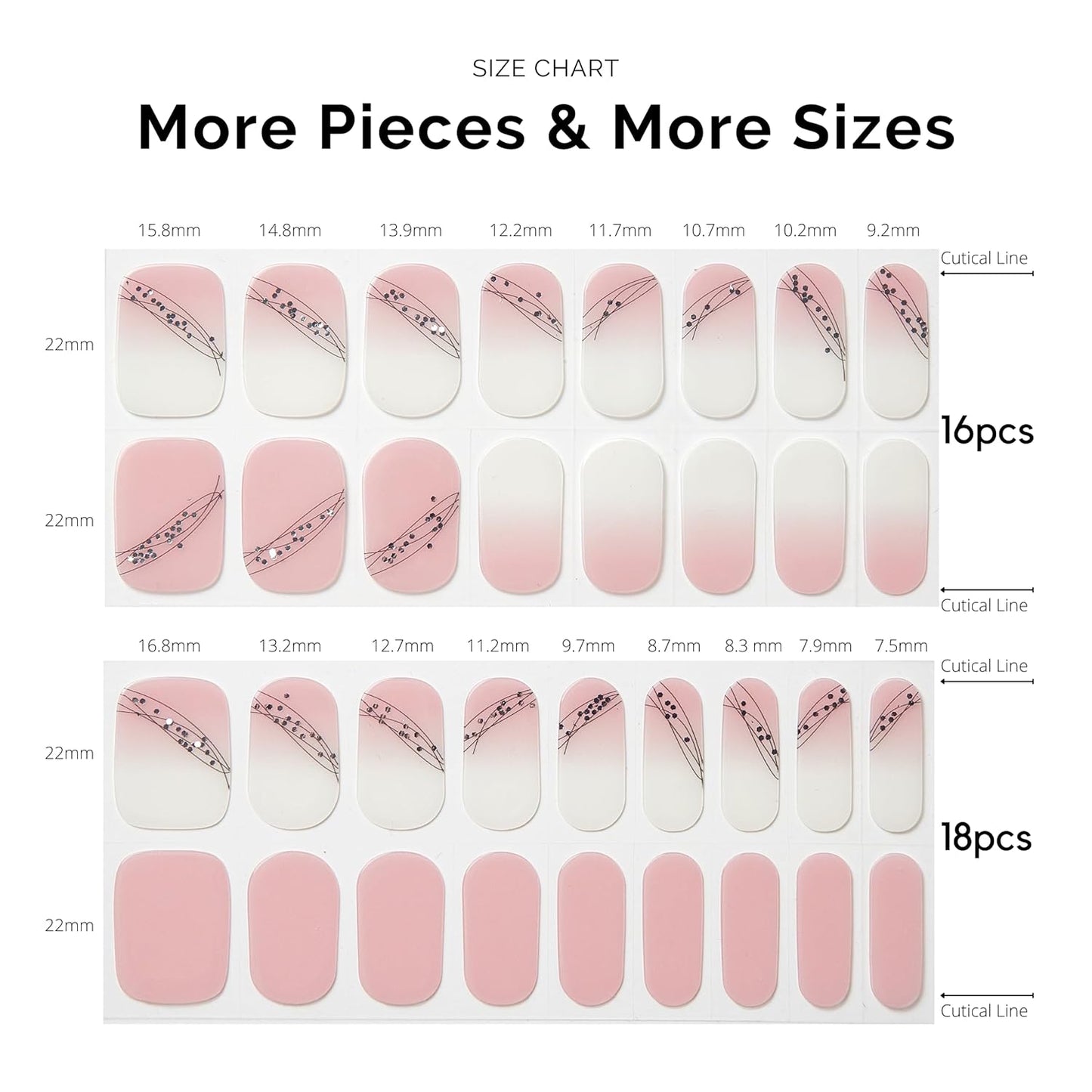 Semi Cured Gel Nail Strips - NAILOG 34 Pcs Gel Nail Stickers | Buy 2 Get 1 UV Light | Extra Long Nail Wraps with Glossy Gel Finishing Gradient Pink, Fairy Wand