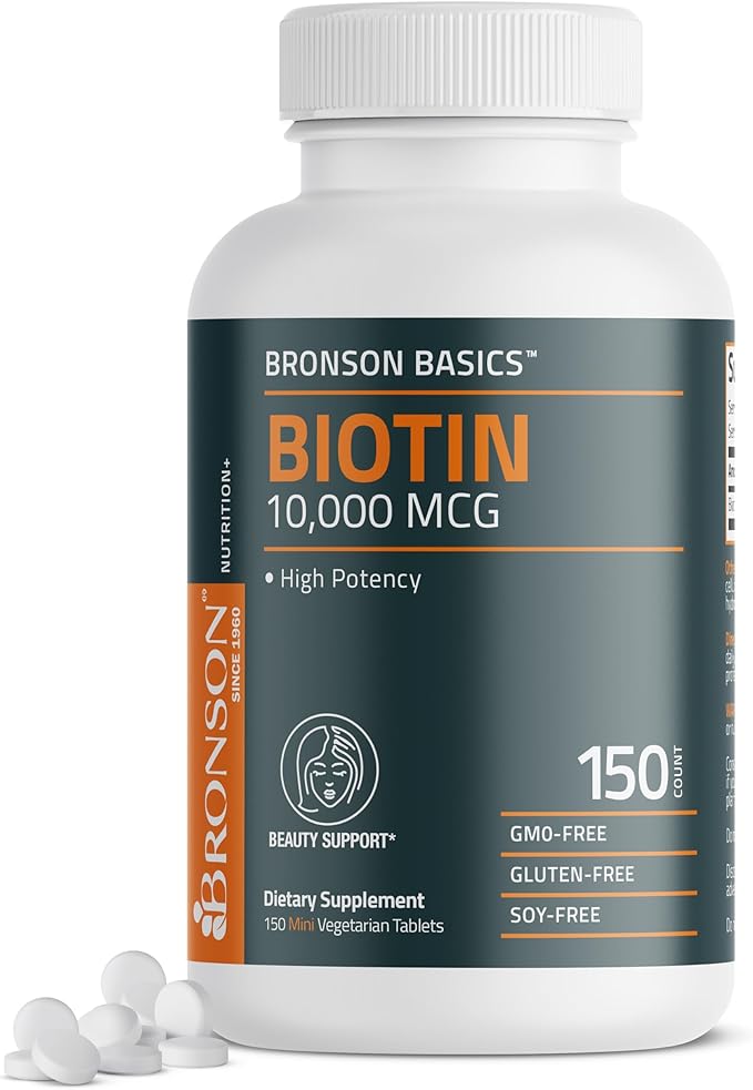 Bronson Biotin 10,000 MCG Supports Healthy Hair, Skin & Nails & Energy Production - High Potency Beauty Support - Non-GMO, 150 Vegetarian Tablets