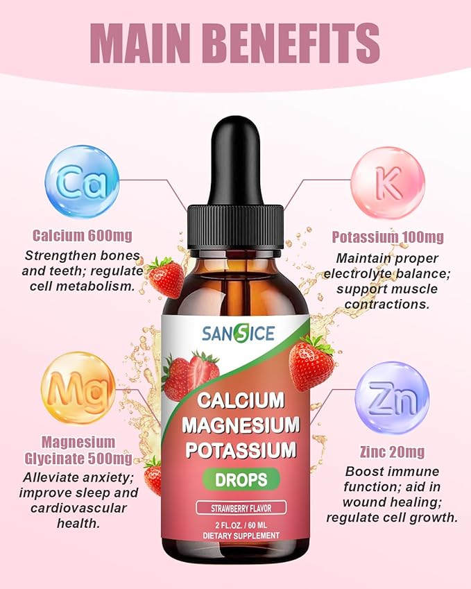 Potassium Magnesium Drops - High Absorption Calcium Magnesium Supplement with Magnesium Glycinate Calcium Zinc and Potassium for Kids, Liquid Potassium Supplement-Energy Sleep and Relaxation-2 Pack