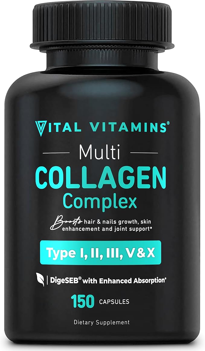Vital Vitamins Collagen for Women & Men - Type I, II, III, V, X Multi Collagen Pills - Grass Fed, Non-GMO - 150 Capsules