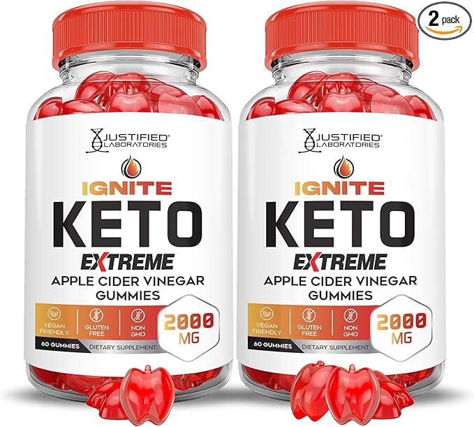 (2 Pack) Ignite Keto ACV Gummies Extreme 2000MG Advanced Ignite Keto Gummies Apple Cider Vinegar Formulated with Pomegranate Beet Juice Powder B12 Vegan Non GMO 120 Gummys