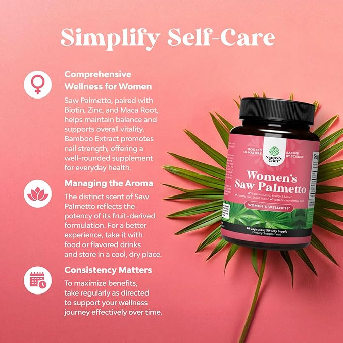 Extra Strength Saw Palmetto for Women - DHT Blocker Restoring Hair Vitamins for Hair Health - 500mg Pure Saw Palmetto Capsules with Maca Root & Biotin for Stronger Thicker Healthier Looking Hair