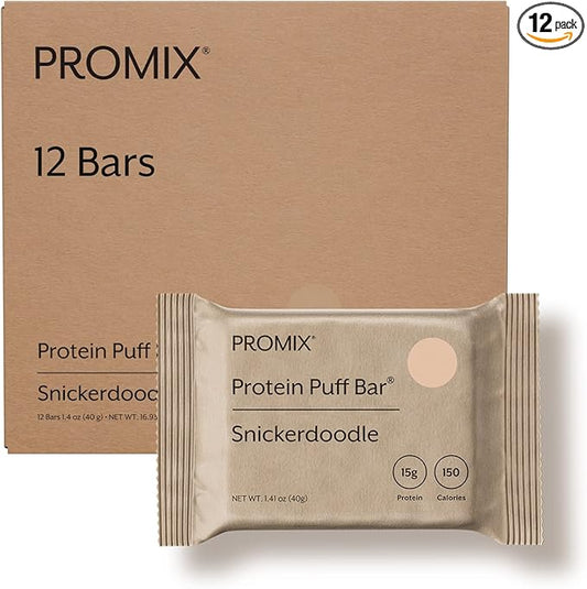 Promix Protein Puff Bars, 12-Pack - Snickerdoodle - Marshmallow Crispy Treat - Great Tasting & Healthy On The Go Snack - High Protein & Low Calorie - Non-GMO & Free From Gluten, Soy, & Corn