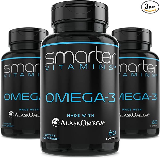 (3 Pack) Smarter Omega 3 Fish Oil, Berry Flavor, Burpless, Tasteless, 2000mg, DHA EPA Triple Strength Brain, Joint and Heart Support, Made with AlaskOmega®