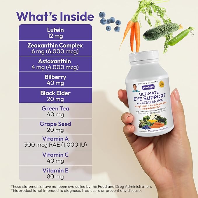 Andrew Lessman Ultimate Eye Support with Astaxanthin 60 Softgels – 12mg Lutein, 6mg Zeaxanthin, 4mg Astaxanthin, Bilberry, Key Nutrients to Support Eye Health & Promote Healthy Vision. No Additives