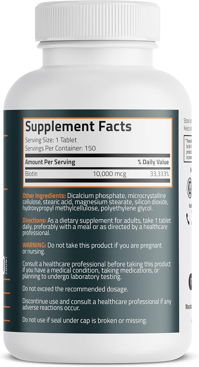 Bronson Biotin 10,000 MCG Supports Healthy Hair, Skin & Nails & Energy Production - High Potency Beauty Support - Non-GMO, 150 Vegetarian Tablets