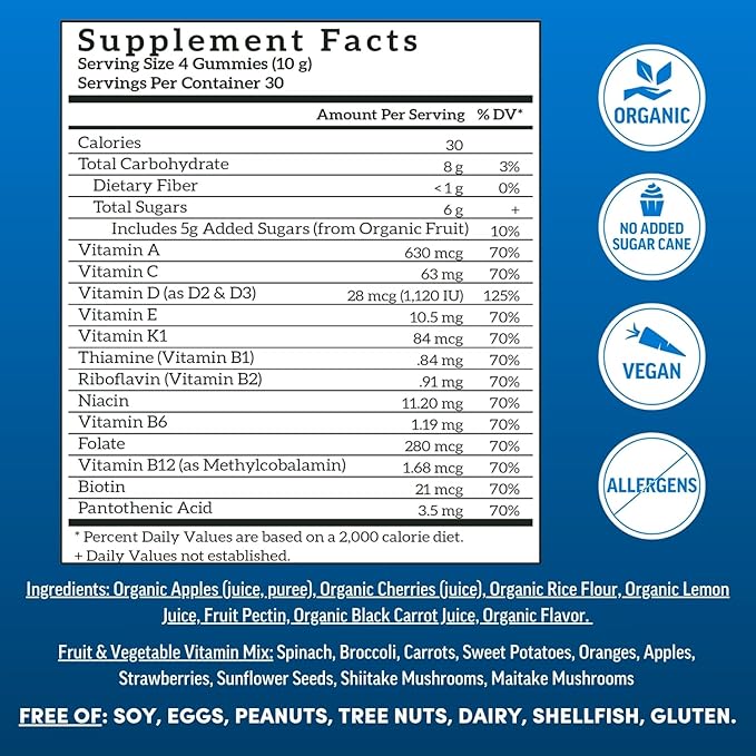 Llama Naturals Real Fruit Gummy Vitamins for Men | No Added Sugar Cane | Whole Food Multivitamin Gummies | Vegan, Organic, Chewable | 120 ct | 30 Day Supply | Cherry