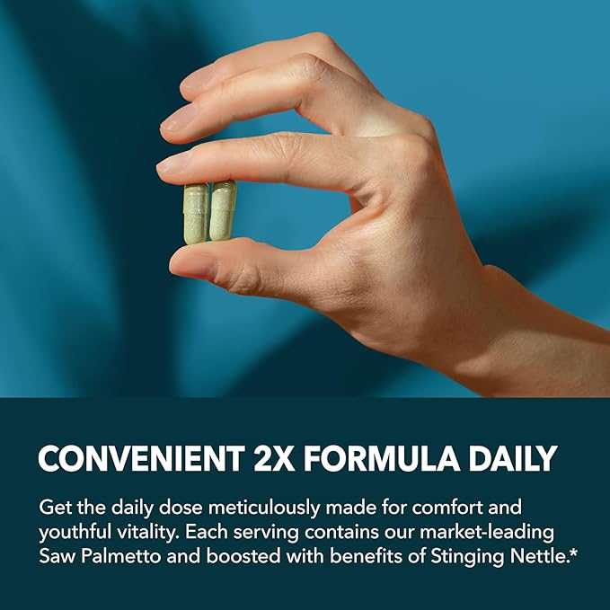 Saw Palmetto with Stinging Nettle Extract - 2X Formula Saw Palmetto Prostate Support Supplement for Men's Health - DHT Blocker for Men to Support Hair, Bladder and Prostate Health - 2 Month Supply