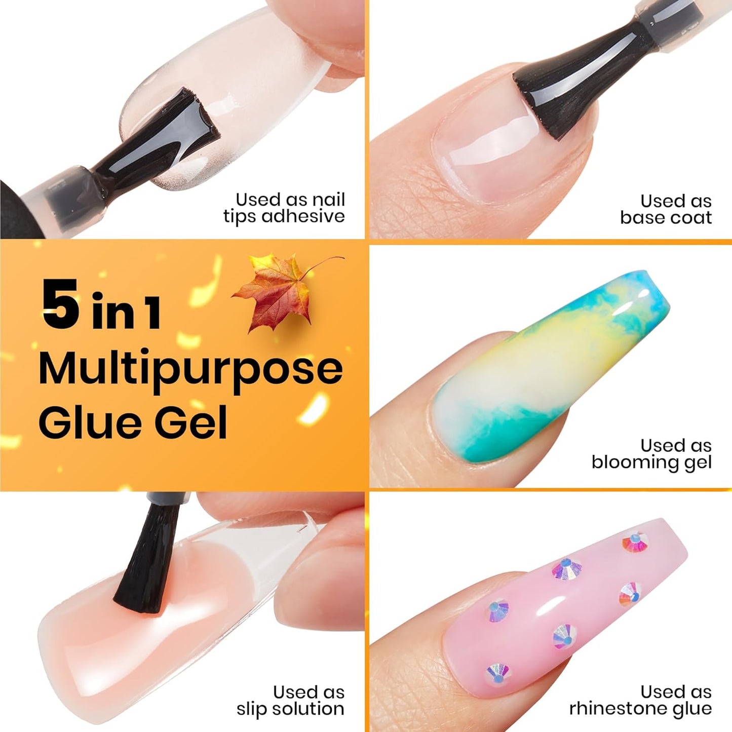 beetles Gel Polish 2 Pcs 15ml Nail Glue Kit for Acrylic Nails, 5 in 1 Super Strong Brush in Nail Gel Glue for False Nails Tips and Gel Nail Polish Led Lamp Required Nail Art Gift