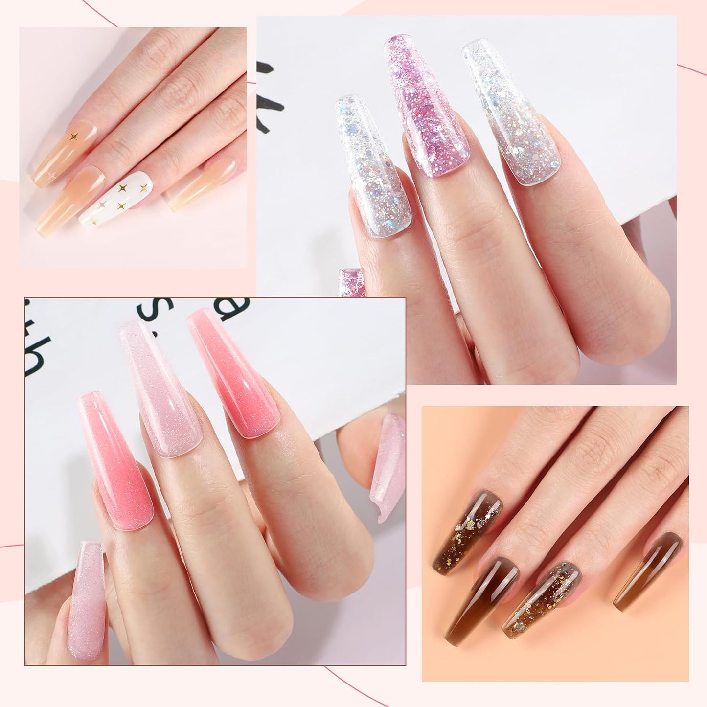 COSCELIA Poly Nail Gel Kit Starter Kit 18pcs 16ML Poly Nail Extension Gel without Lamp for Beginners with Everything Nail Thickening Solutions Matte Top Coat Fall Colors DIY Gifts for Women