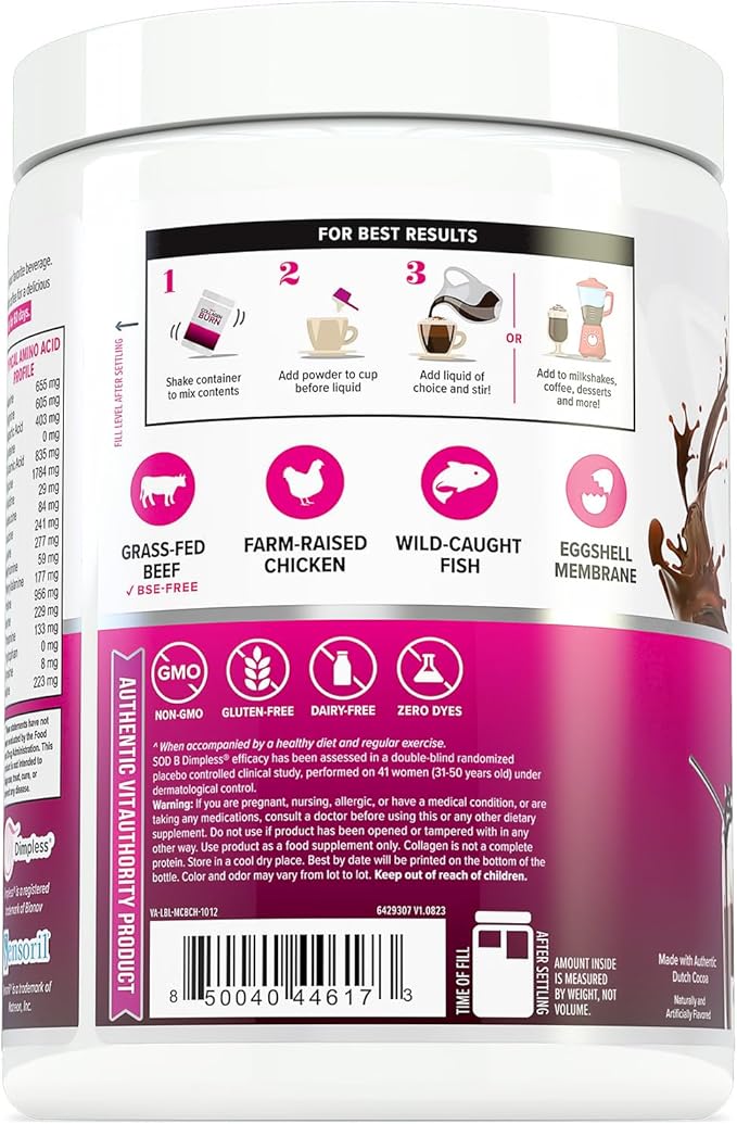 Vitauthority Collagen Peptides Powder Weight Loss | Collagen Supplements Hydrolyzed Beauty Complex | Multi Collagen for Women, Hair Skin Nails | Fat Burning Support | Chocolate Flavored 25 Servings