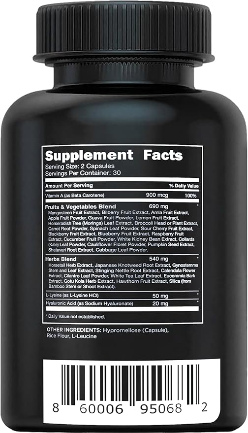 Vital Vitamins Vegan Collagen Booster - Plant Collagen Supplements - Supports Hair, Skin, Nails & Joints - with Hyaluronic Acid - 60 Capsules