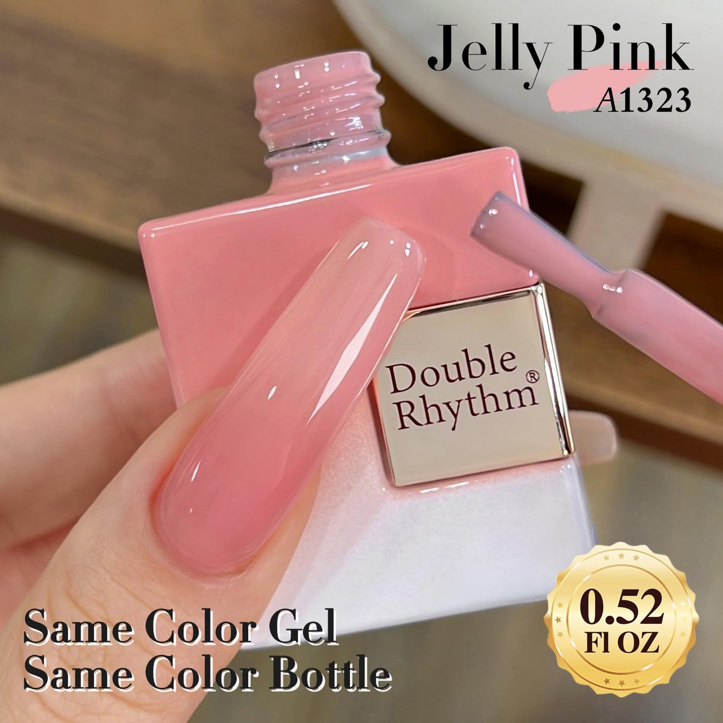 Double Rhythm Translucent Gel Polish Sheer Neutral Natural Light Milky Same Color Same Bottle 15ML Jelly Nail Polish Nail Art DIY at Home (Pink Clear-A1323)